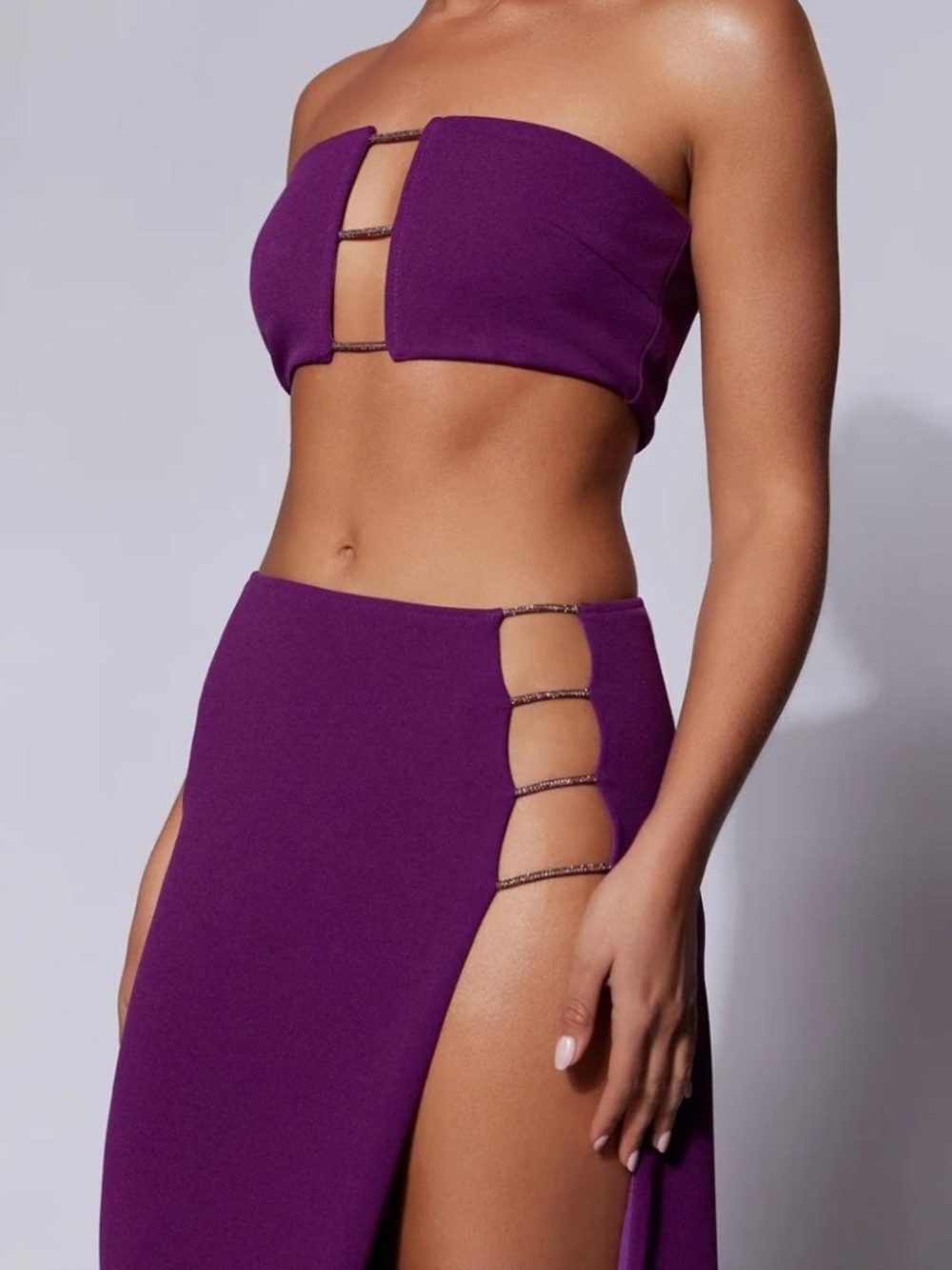 Meshki Anastasia Diamante-Trim Strapless Two-Piece in Plum
